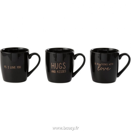 J Line Mug Amour Ceramique Noir L13xB9xH9 cm Jline 28384 by Jolipa 28384 Assortiment de 3 pcs