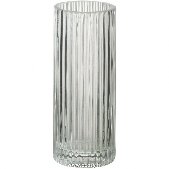 J Line Vase Cylindrique Lignes Verre Transparent Small L8xB8xH20 cm Jline 28834 by Jolipa 28834
