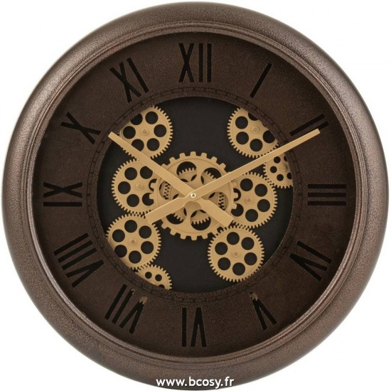 J-Line horloges murales Jolipa Jline Horloge Engrenage Chiffres Romains Metal Marron Or