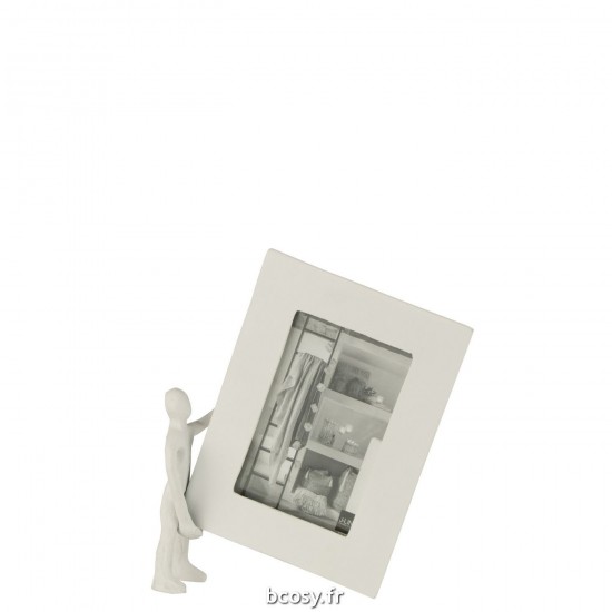 J Line Personnage Avec Cadre Photo Aluminium Blanc Small L20xB6xH25 cm JLine 30232 by Jolipa 30232.