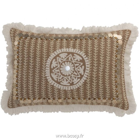 J-Line coussins Jolipa Jline Coussin Rectangulaire Patron Pieces Jute Naturel Beige