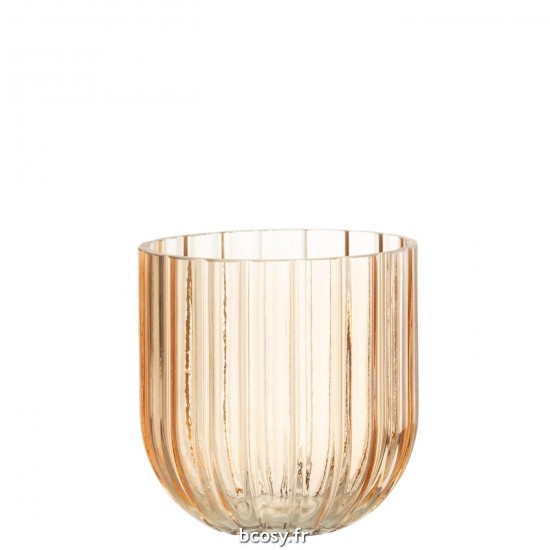 J Line Vase Yari Lignes Verre Peche Small L15xB15xH15 cm JLine 30362 by Jolipa 30362.