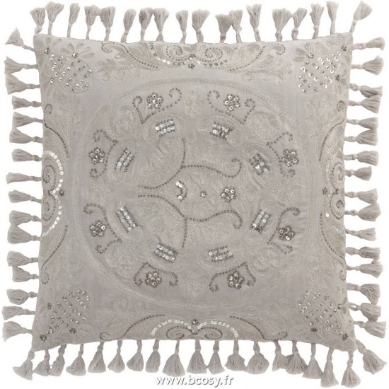 J-Line coussins Jolipa Jline Coussin Marocain Floches Velours Gris