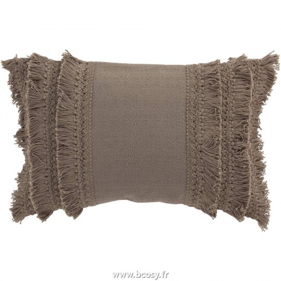 J-Line coussins Jolipa Jline Coussin Rectangulaire Bord Floches Coton Taupe