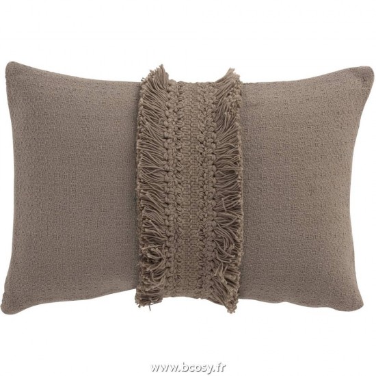J-Line coussins Jolipa Jline Coussin Rectangulaire Bord Floches Coton Taupe