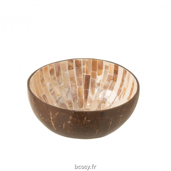 J Line Bol Coconut Raye Noix De Coco Coquillage Marron L14xB14xH6 cm JLine 31039 by Jolipa 31039.