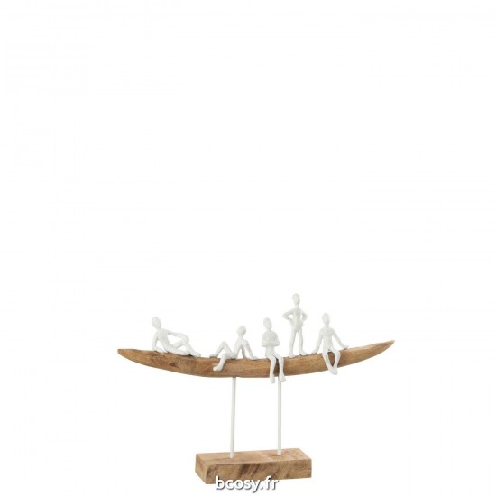 J Line Personnage Deco Sur Banc Bois Metal Blanc Naturel Small L47xB8xH31 cm JLine 31085 by Jolipa 31085.