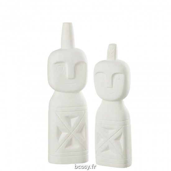 J Line Set 2 Personnages Africain Sculpte Bois Blanc L11xB8xH42 cm JLine 31096 by Jolipa 31096.