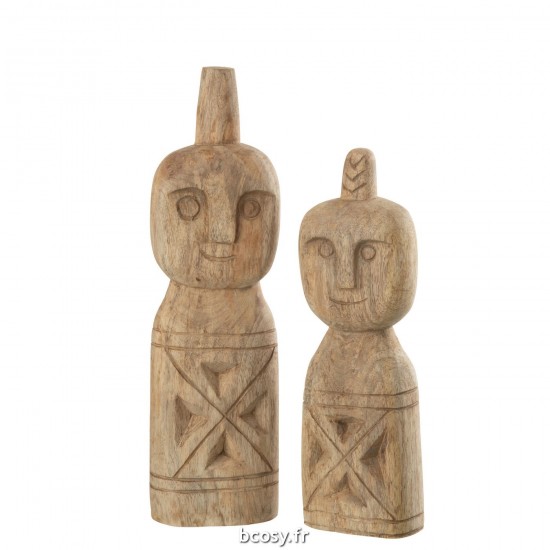 J Line Set 2 Personnages Africain Sculpte Bois Naturel L12xB8xH41 cm JLine 31097 by Jolipa 31097.