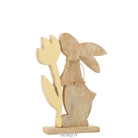 J-Line J Line lapins statuettes Jolipa Lapin Fleur Bois Jaune Large.