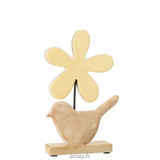 J-Line J Line oiseaux sur pied statuettes Jolipa Oiseau Fleur Bois Jaune Large.