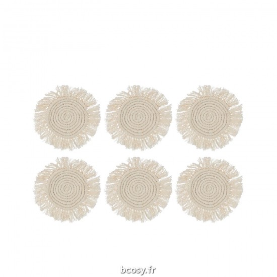 J Line Set De 6 Sous Verres Franges Coton Beige L14xB14 cm JLine 31545 by Jolipa 31545.