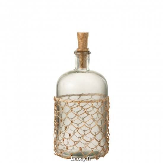 J-Line J Line bouteilles Jolipa Bouteille Tricot Bouchon Verre Bois Rotin Transparent.