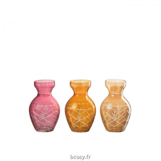 J Line Vase Carreaux Verre Mix L9xB9xH15 cm JLine 32229 by Jolipa 32229 Assortiment de 3 pcs.