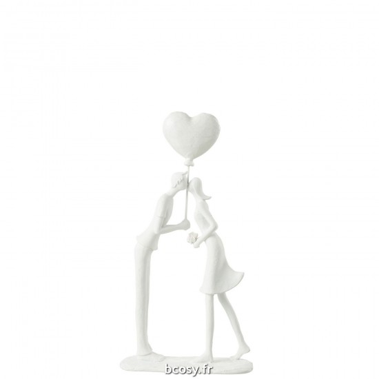 J Line Couple Bisou Cœur Ballon Poly Blanc L15xB6xH30 cm JLine 32430 by Jolipa 32430.