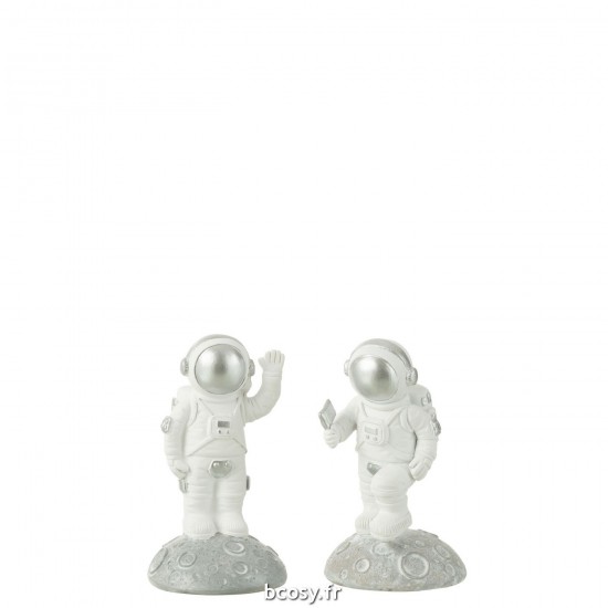 J Line Astronaute Poly Blanc Argent L7xB7xH12 cm JLine 32433 by Jolipa 32433 Assortiment de 2 pcs.