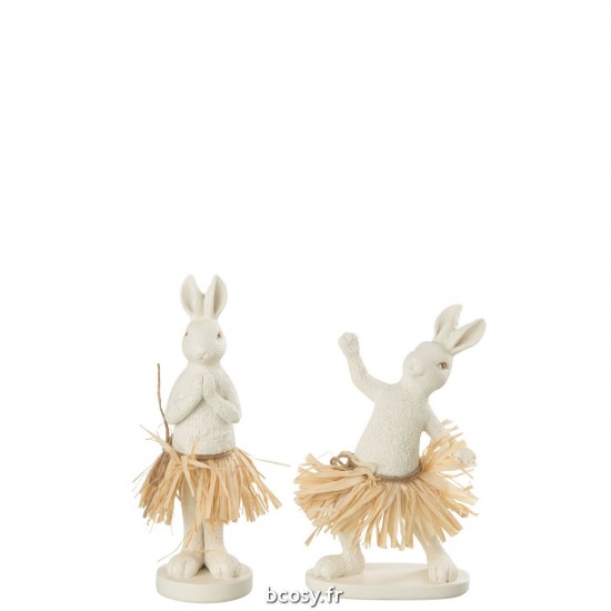 J Line Lapin Debout Yoga Pierre Resine Blanc L13xB13xH18 cm JLine 32540 by Jolipa 32540 Assortiment de 2 pcs.