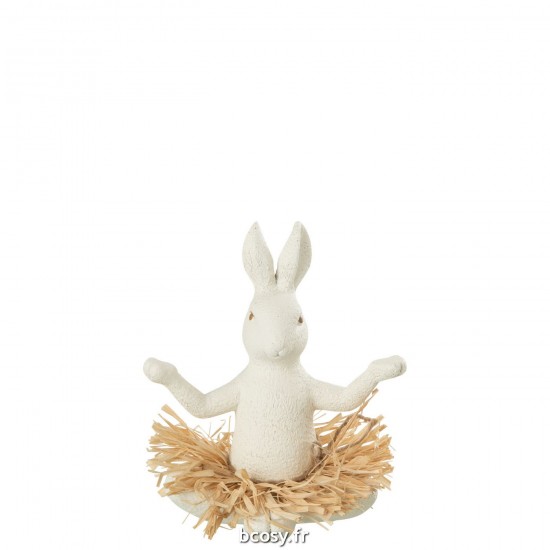 J Line Lapin Assis Yoga Pierre Resine Blanc L20xB20xH21 cm JLine 32541 by Jolipa 32541.