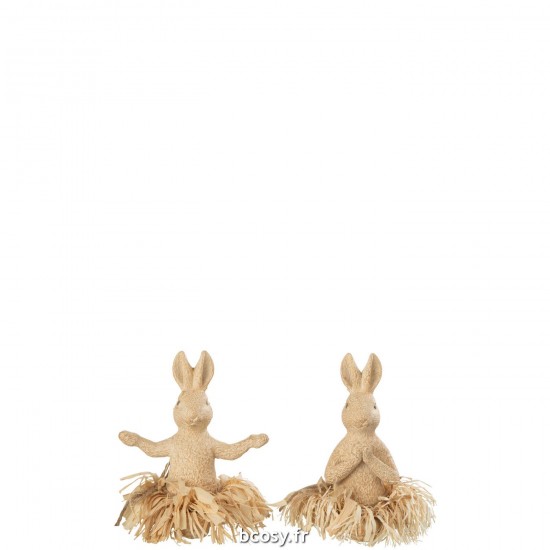 J Line Lapin Assis Yoga Pierre Resine Naturel L13xB13xH13 cm JLine 32542 by Jolipa 32542 Assortiment de 2 pcs.