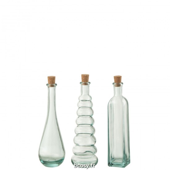 J-Line J Line bouteilles Jolipa Bouteilles Ronde Tourbillon Carre Verre Recycle Large Assortiment De 3.