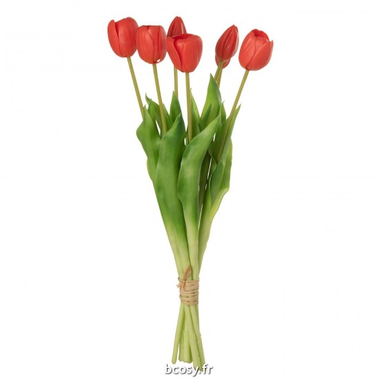 J Line Bouquet Tulipes 7Pieces Pu Rose Corail Large L17xB10xH46 cm JLine 32923 by Jolipa 32923.