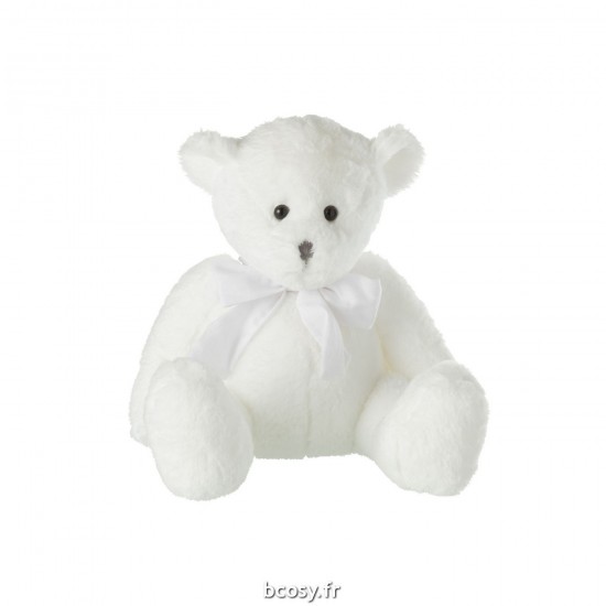 J-Line J Line animal animaux statuettes Jolipa Ourson Peluche Nœud Polyester Blanc Large.