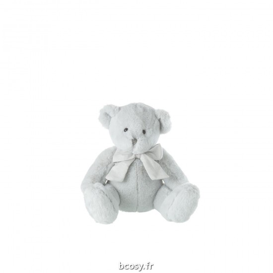 J Line Ourson Peluche Nœud Polyester Gris Small L20xB19xH23 cm JLine 33101 by Jolipa 33101.