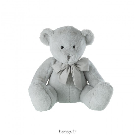 J-Line J Line animal animaux statuettes Jolipa Ourson Peluche Nœud Polyester Gris Large.