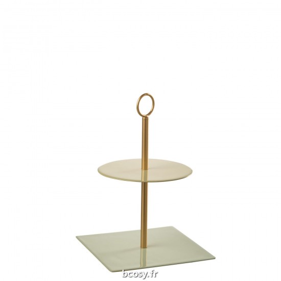 J Line Plateau A Niveau Rond Carre Metal Vert Or L18xB18xH26 cm JLine 33163 by Jolipa 33163.