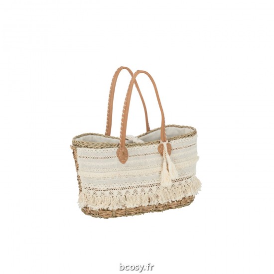 J Line Sac De Plage Dentelle Floche Jute Naturel Blanc Small L47xB23xH48 cm JLine 33232 by Jolipa 33232.