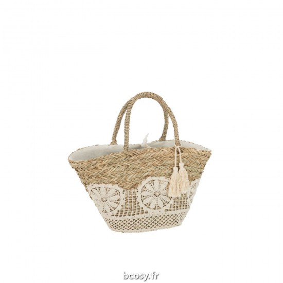 J-Line J Line sacs de plage Jolipa Sac De Plage Dentelle Fleur Floche Jute Naturel Blanc.