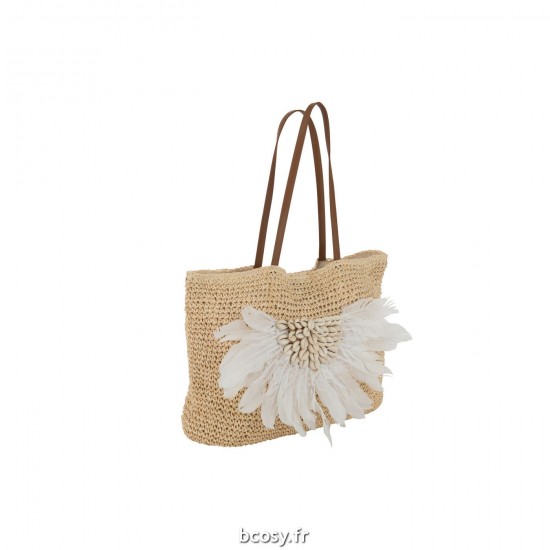 J-Line J Line sacs de plage Jolipa Sac De Plage Coquillages Plumes Papier Naturel Blanc.