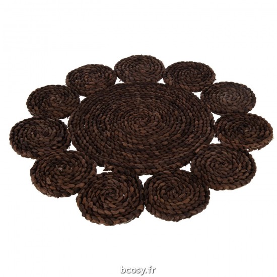 J-Line J Line textiles Jolipa Set De Table Rond Fleur Mais Marron Fonce.