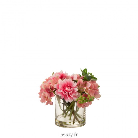 J Line Dahlia Hortensia Vase Plastique Verre Rose L18xB18xH21 cm JLine 33345 by Jolipa 33345.
