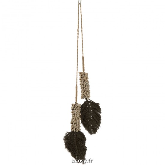 J Line Suspension Coquillages Corde Coton Textile Naturel Marron Fonce L66xB18xH3 cm JLine 33418 by Jolipa 33418.