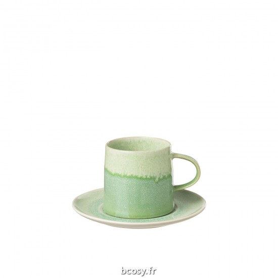 J-Line J Line tasses de cafe avec sous tasses soucoupes Jolipa Tasse Sous Tasse Lara Porcelaine Vert.