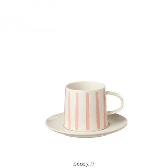 J-Line J Line tasses de cafe avec sous tasses soucoupes Jolipa Tasse Sous Tasse Porcelaine Rose.