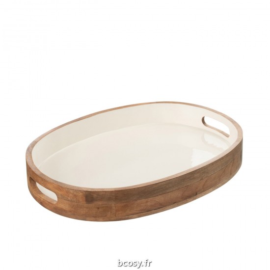 J Line Trays Kos Wood Brown White L48xB35xH6 cm JLine 34499 by Jolipa 34499.