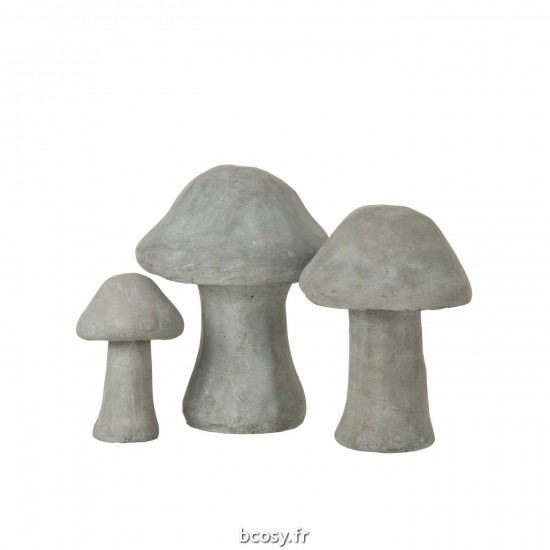 J-Line J Line champignons Jolipa Set 3 Figurines Champignons Ciment Gris.