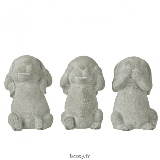 J Line Figurine Rabbit Cement Grey L14xB13xH21 cm JLine 34540 by Jolipa 34540 Assortiment de 3 pcs.