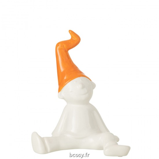 J Line Gnome Sitting Ceramic White Orange Large L22xB18xH31 cm JLine 34549 by Jolipa 34549.