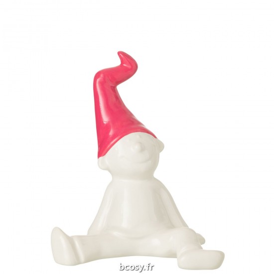 J Line Gnome Sitting Ceramic White Fuschia Large L22xB18xH31 cm JLine 34553 by Jolipa 34553.