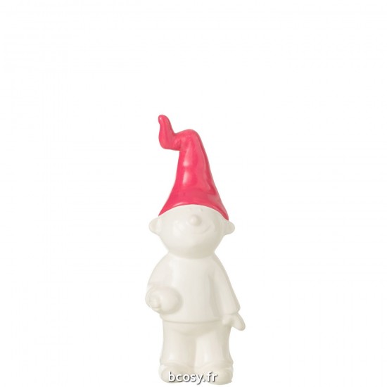 J-Line J Line lutins statuettes Jolipa Lutin Debout Ceramique Blanc Fuschia Small.