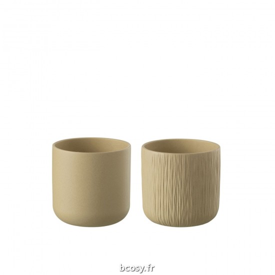 J Line Cachepot Gen Ceramique Beige Medium L15xB15xH15 cm JLine 34603 by Jolipa 34603 Assortiment de 2 pcs.