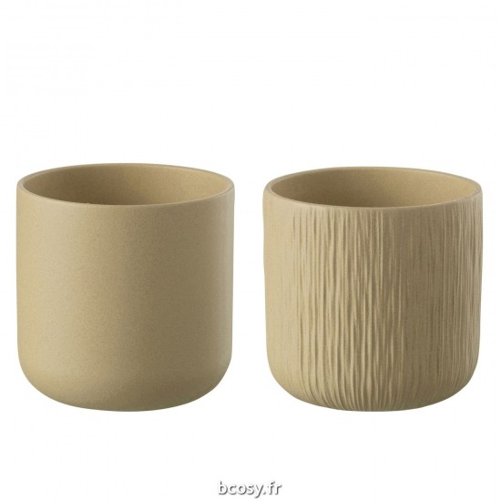 J Line Cachepot Gen Ceramique Beige Extra Extra Large L27xB27xH26 cm JLine 34606 by Jolipa 34606 Assortiment de 2 pcs.