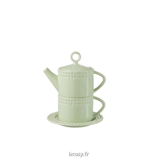 J-Line J Line théières Jolipa Theiere Et Tasse Ceramique Vert.