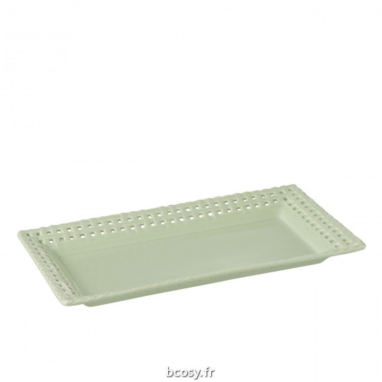 J Line Assiette Rectangle Ceramique Vert L32xB18xH4 cm JLine 34672 by Jolipa 34672 Assortiment de 6 pcs.