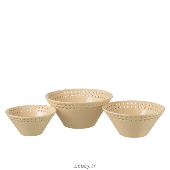 J-Line J Line bols a petit dejeuner Jolipa Set 3 Bols Cermaique Peche Small Medium Large.