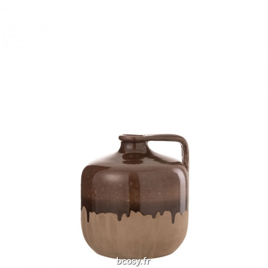 J Line Jug Handle Ceramic Beige Brown Small L17xB17xH18 cm JLine 34741 by Jolipa 34741.