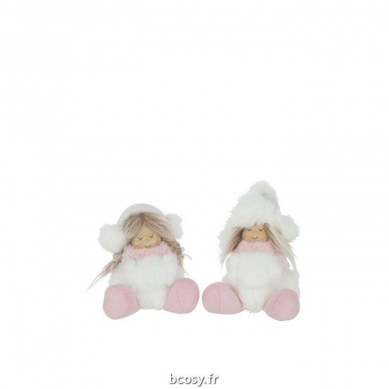 J Line Filles Assises Chapeau Fourrure Polyester Blanc Rose JLine 35060 by Jolipa 35060 Assortiment de 2 pcs.